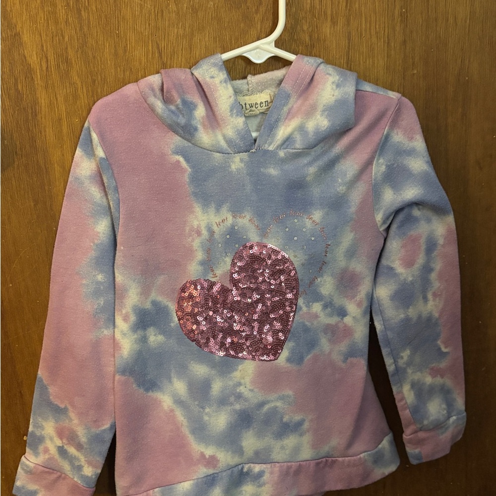 btween Pink and Blue Tie-Dye Hoodie with Glitter Heart